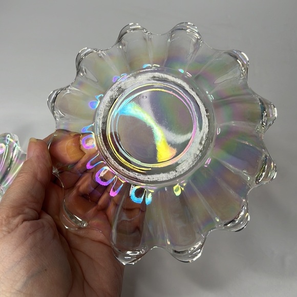 Vintage Federal Glass Iridescent Carnival Glass Bowl Lot of 2 Trinket Dish 1.75” - Picture 6 of 12